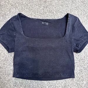 Aerie Women's Distressed Black Crop Top - final sale